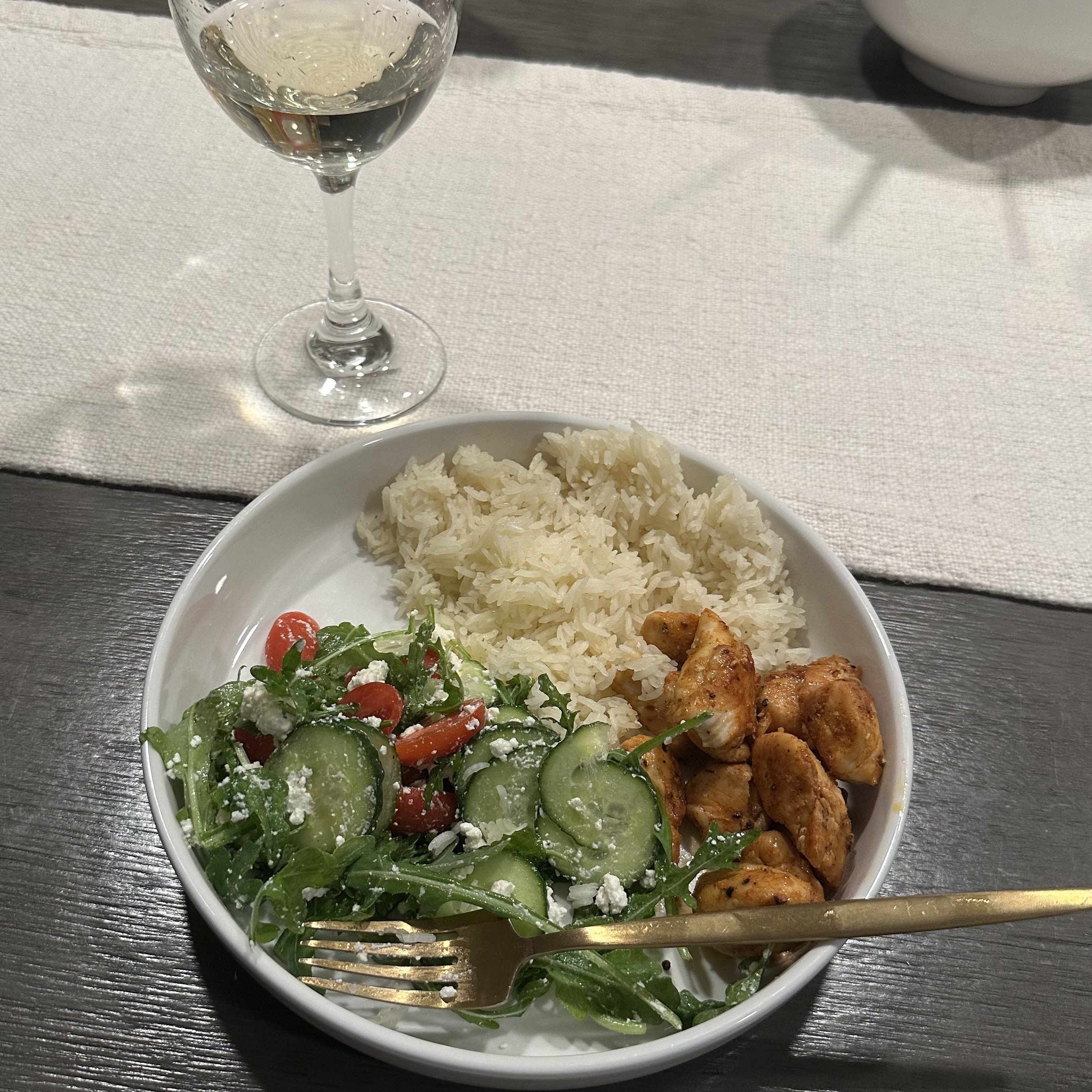 Chicken, Rice, and Salad