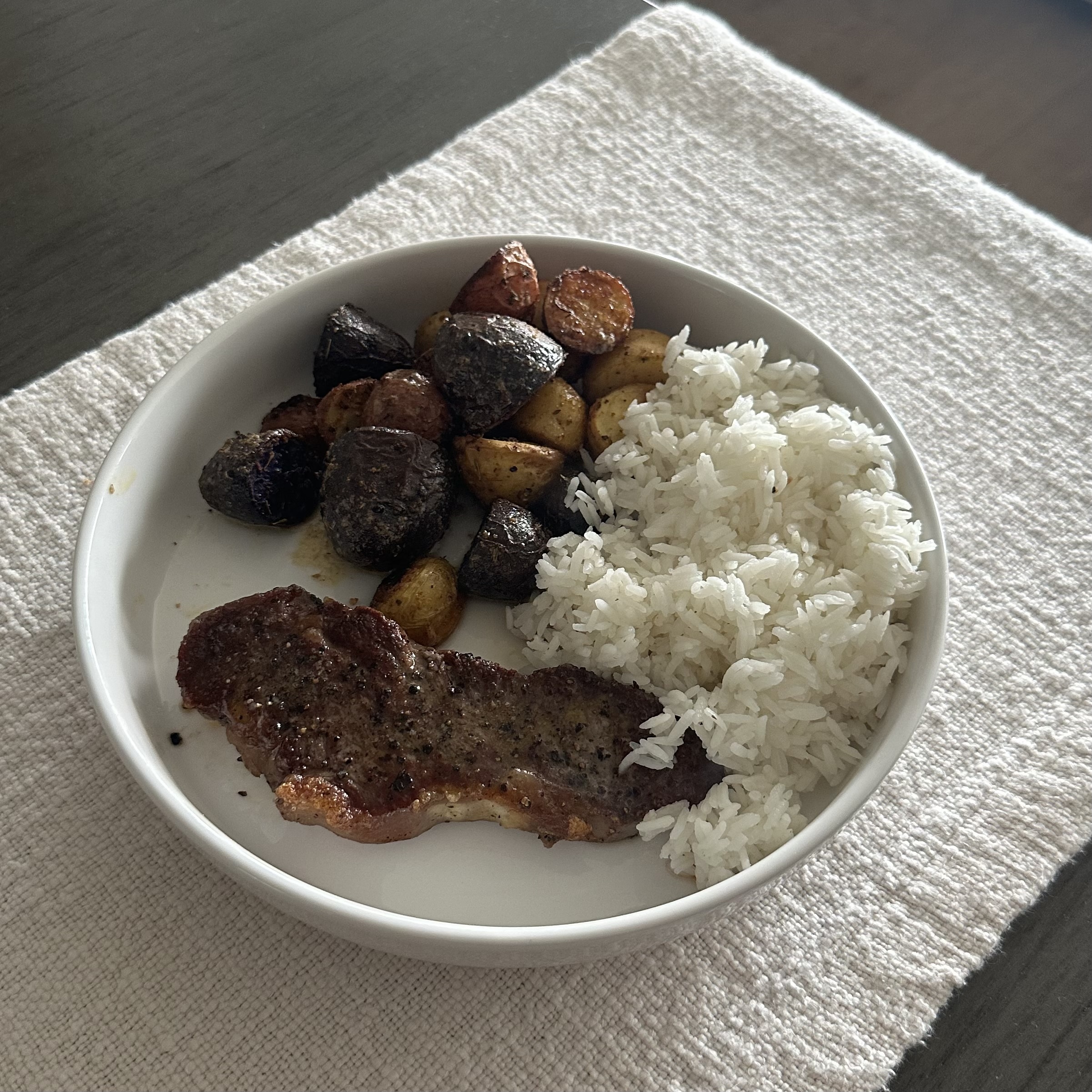 Steak, Rice, and Potatoes
